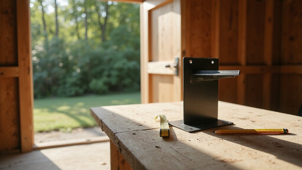 constructing shelves in shed